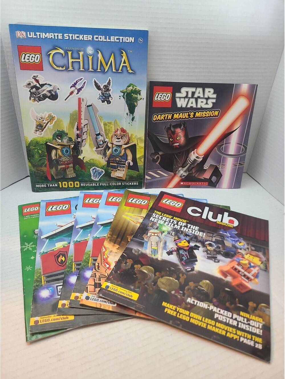 Lot of 8 LEGO Books & Magazines, Sticker Book, Darth Mauls, and Lego Club
